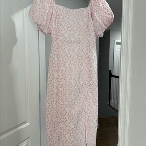 GB girls Pink Floral Puff-Sleeve Midi Dress